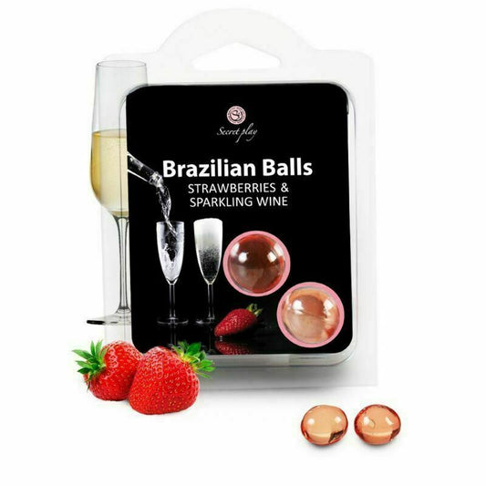 2 Brazilian Balls Champagne Orgasmic Foreplay Lubricant Flavoured Condom Safe