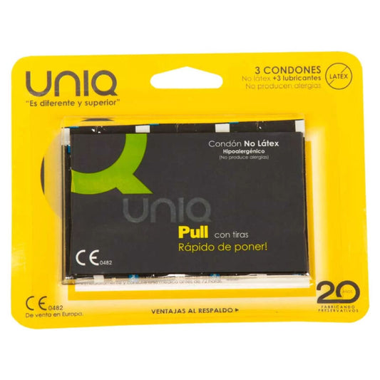 3 CONDOMS UNIQ PULL REAL NON-LATEX FREE CONDOM WITH STRIPS X-LARGE 2.36'' WIDTH