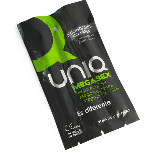 UNIQ MEGASEX REAL NON-LATEX FREE SENSITIVE FEEL THIN CONDOMS 3 UNITS