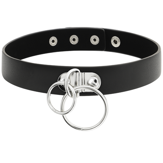 Black choker necklace for women Vegan Leather Coquette bsdm tools - Double Ring