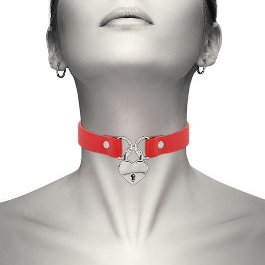 Red choker necklace Collar Coquette Red Vegan Leather Submissive Slave Heart Key