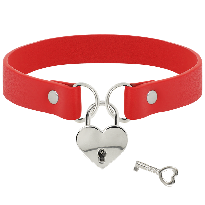 Red choker necklace Collar Coquette Red Vegan Leather Submissive Slave Heart Key