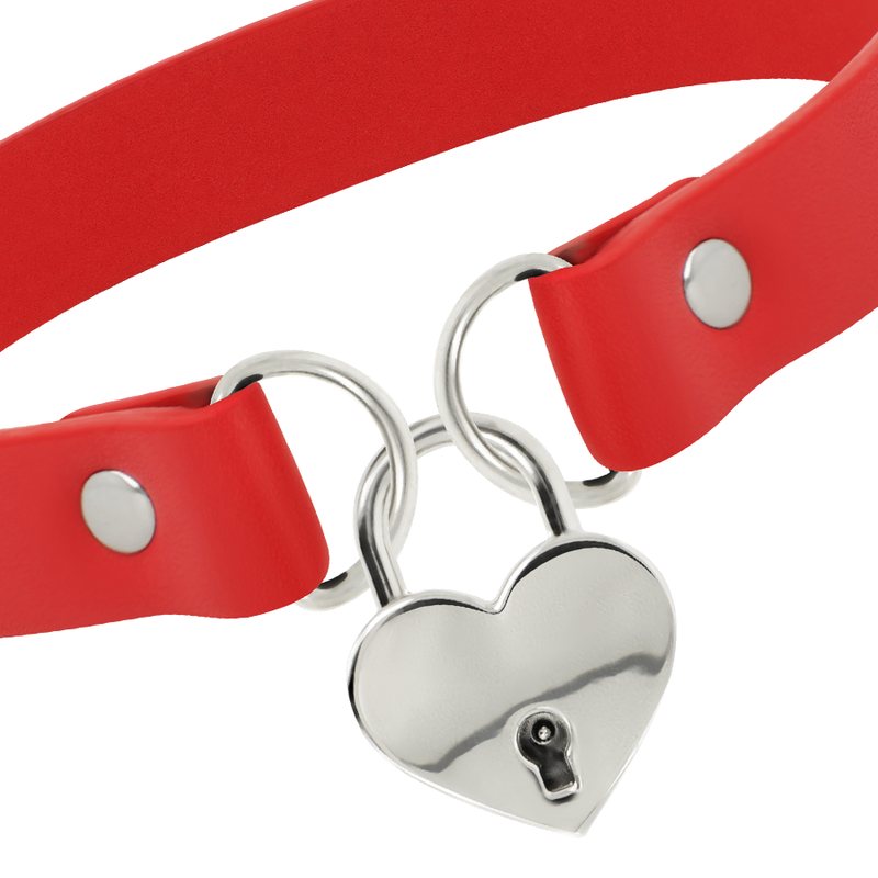 Red choker necklace Collar Coquette Red Vegan Leather Submissive Slave Heart Key